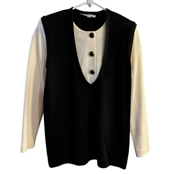 Vintage St. John Sweater Black Ivory USA Made Academia Career Size Small - Picture 1 of 8